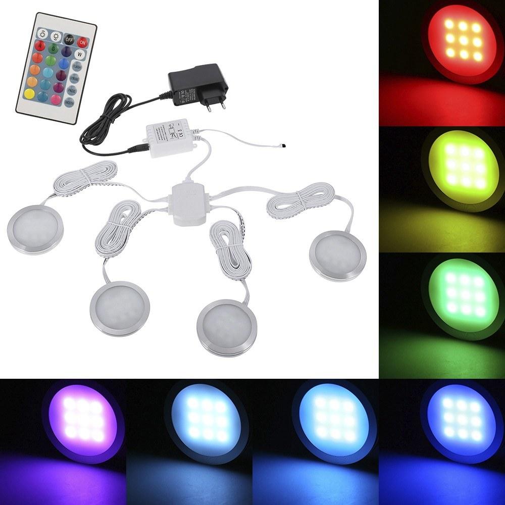 4PCS Slim Round Shape RGB LED Cabinet Light Kit  |   Indoor Lighting Indoor Lighting Indoor Lighting