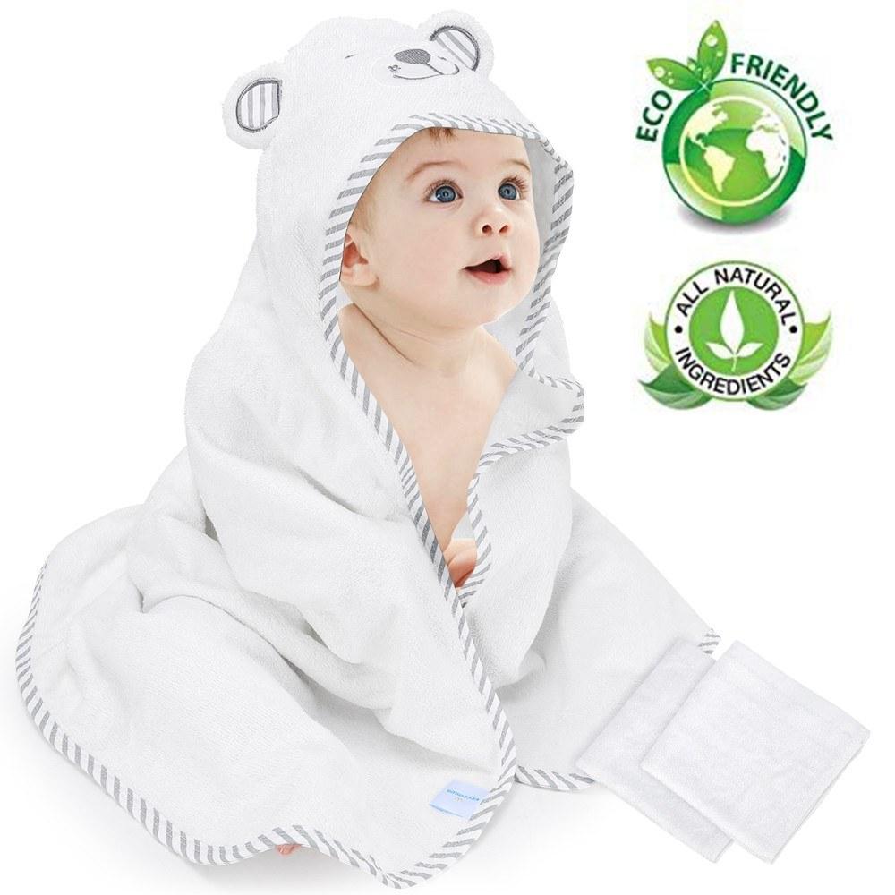 Eccomum Baby Hooded Towel Organic Bamboo Fiber Baby Bath Towels Bear Embroided Handkerchief Soft Nature Towel for Toddlers Super Absorbent Thick  |   Baby Heath Care Baby Heath Care Baby Heath Care