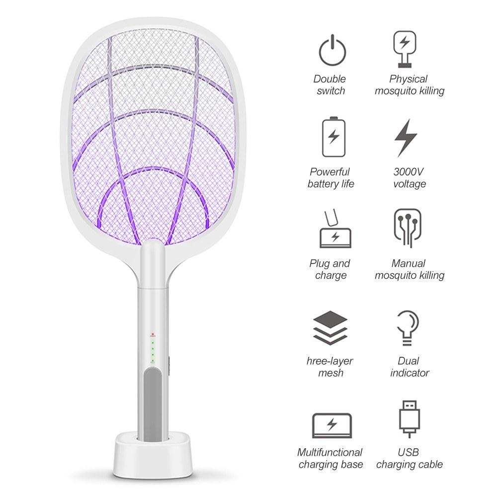 Electric Bug Zapper Racket, Mosquito Killer, Fruit Fly Swatter Zap, Two-In-One USB Rechargeable Electronic Swatter Pest Control, LED Lighting Lamp, 3 Layer Safety Mesh Safe to Touch  |   Home Cleaning Supplies Home Cleaning Supplies Home Cleaning Supplies