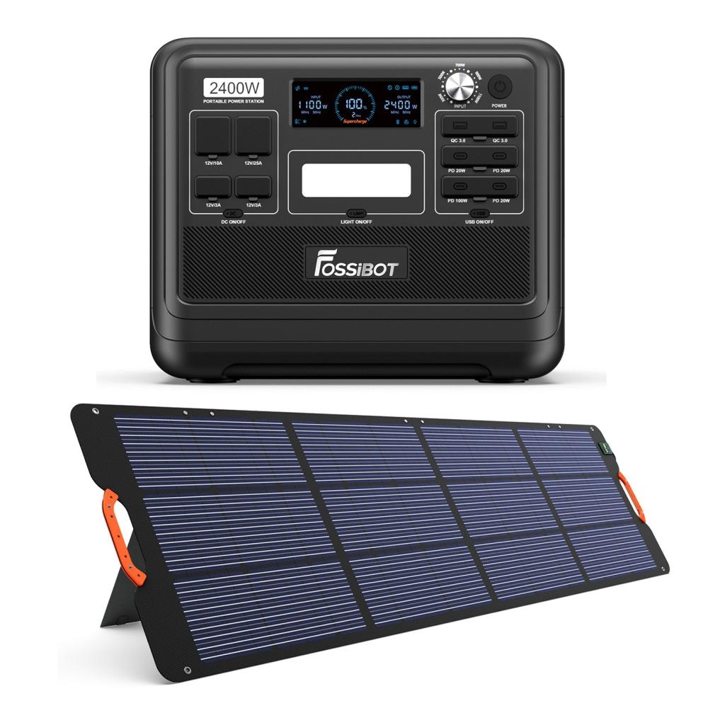 Fossibot F2400 Portable Power Station with SP200 Solar Panel 2048Wh/51.2V Safe LiFePO4 Solar Generator Power 1100W Max Input Power  |   Garden Energy Equipment Garden Energy Equipment Black/ Green