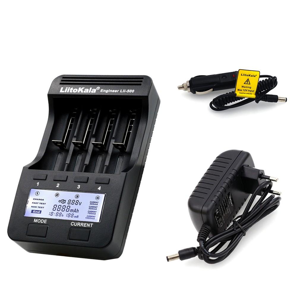 LiitoKala Lii-500 4 Slots LCD Smartest Battery Charger Kit with Car Charger EU Adapter  |   Flashlight Flashlight Black