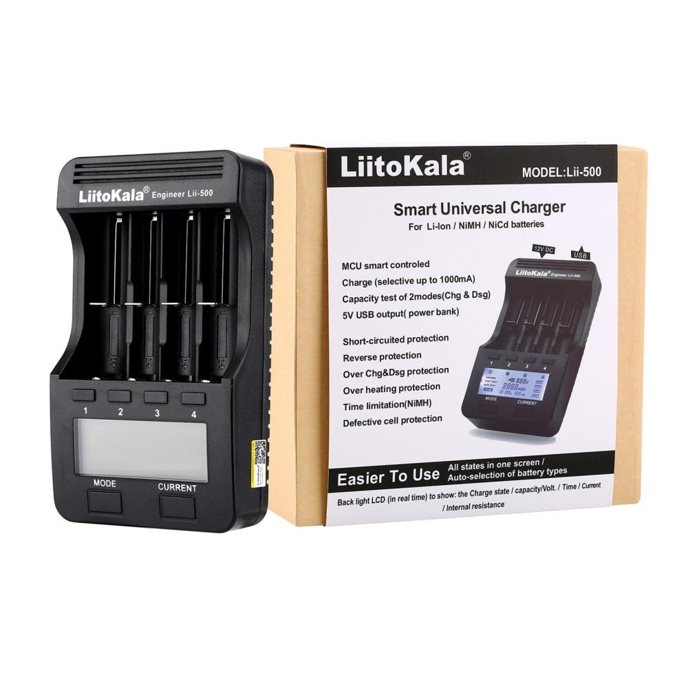 LiitoKala Lii-500 Battery Charger Smart Charger w/ 4 Battery Slots LCD Display for Ni-MH Ni-Cd Li-ion Rechargeable Batteries Holder  |   Flashlight Flashlight Black