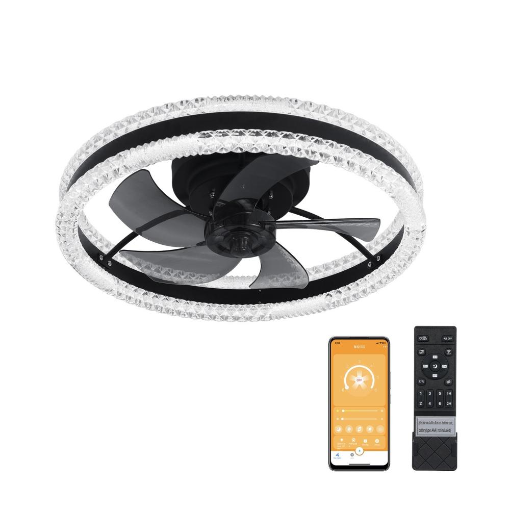 Semi-Flush Mount Ceiling Fan Light Low Noise with Remote Control APP Control  |   Indoor Lighting Indoor Lighting Black