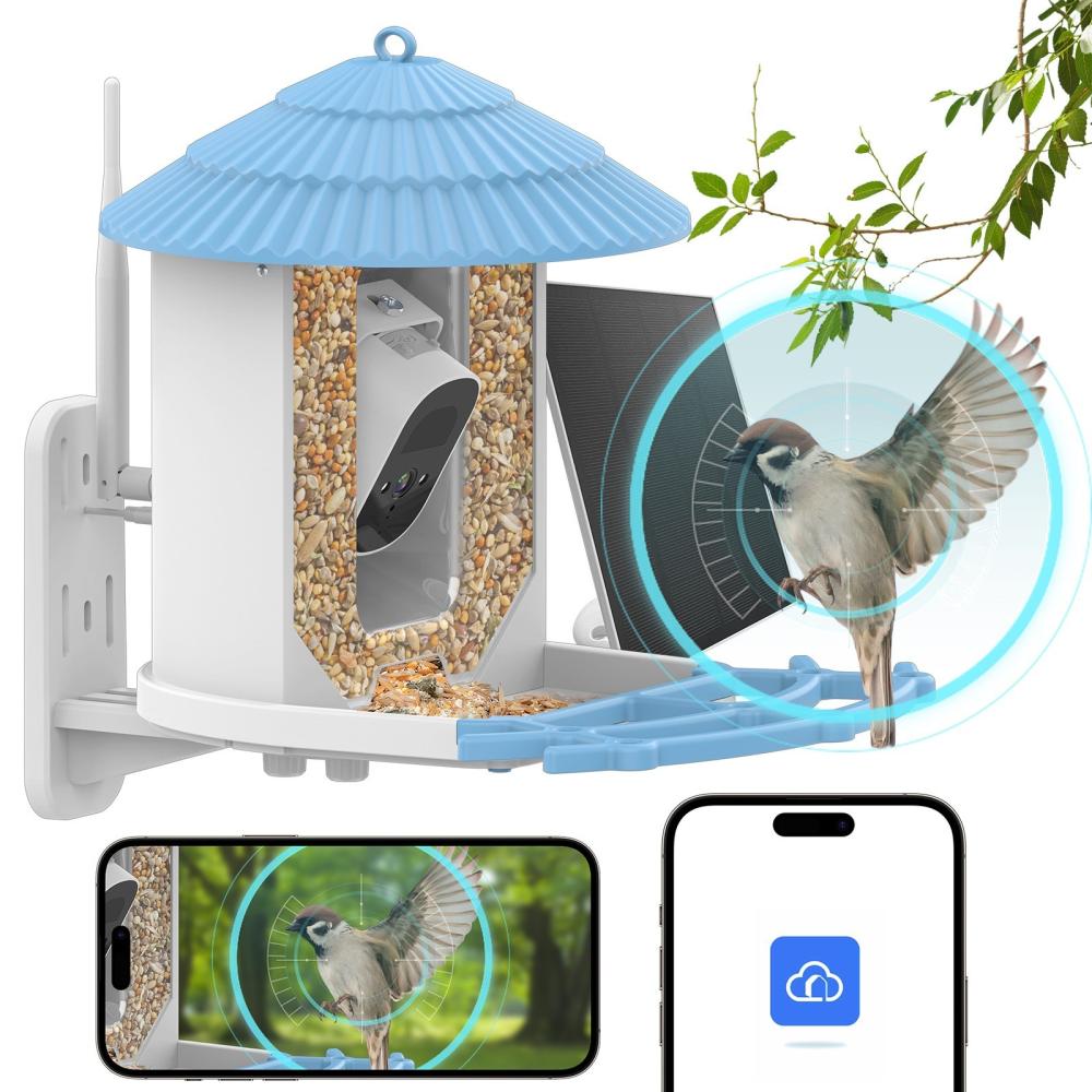 Smart Bird Feeder with Camera + Solar Panel AI Identify Bird Species PIR Motion Detection Two-Way Audio APP Control 2.4G WiFi 4MP Camera Solar Powered Wireless Bird Videos for Backyard Garden Bird Watching  |   Other Pet Supplies Other Pet Supplies Other Pet Supplies