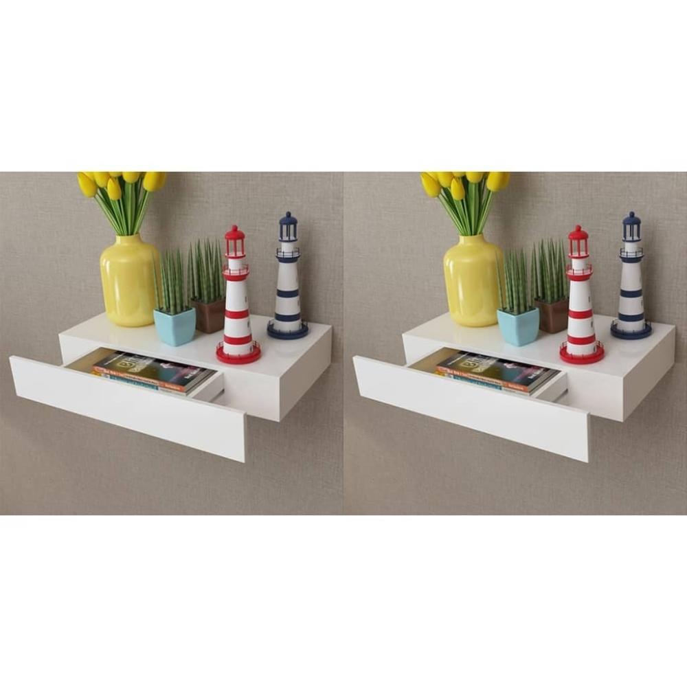 Floating Wall Shelves with Drawers 2 pcs White 18.9″  |   Convenient Living Appliance Convenient Living Appliance Convenient Living Appliance