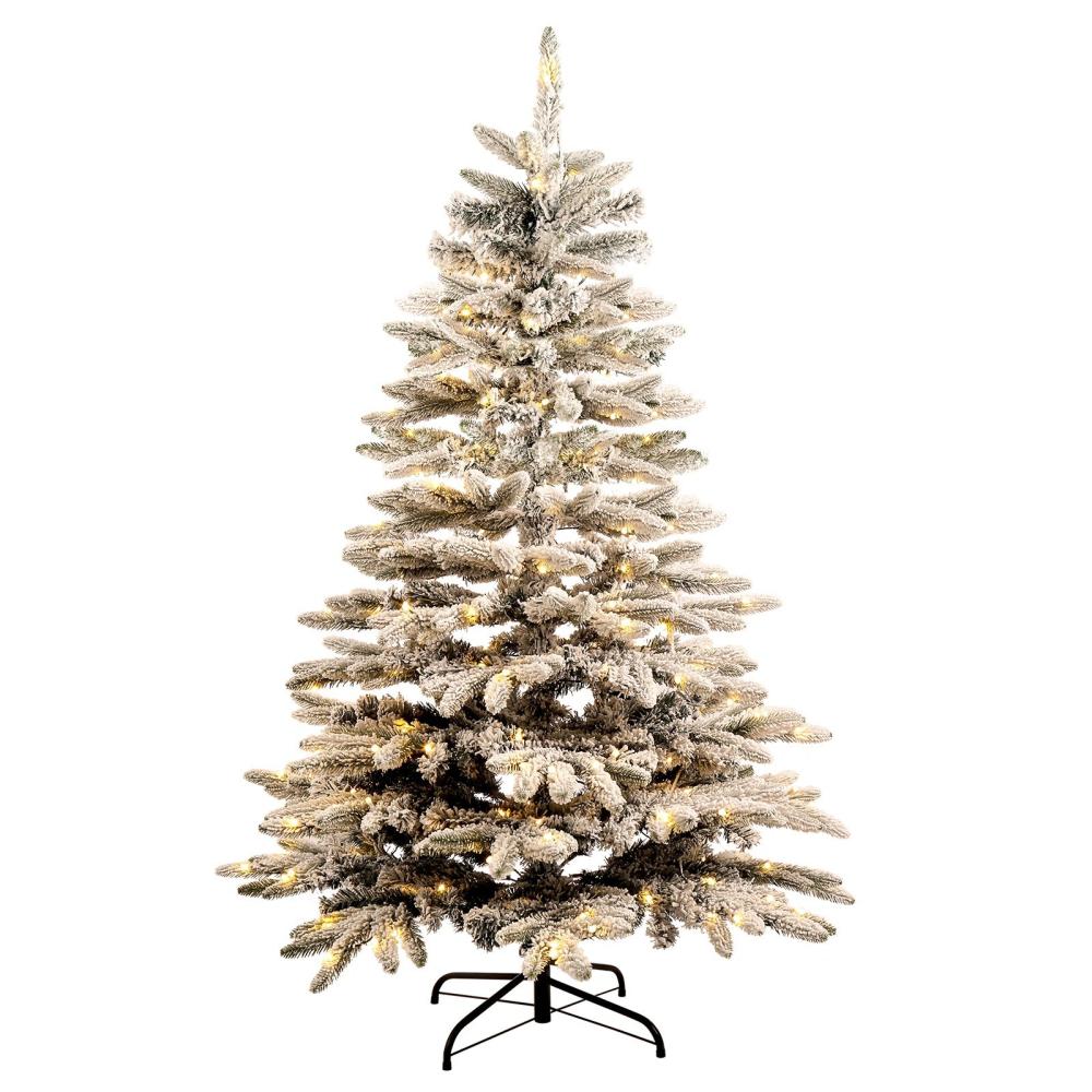 4.5 Ft Pure White Christmas Tree with Clear Lights Collapsible for Easy Storage 423 PE & PVC Flocked Frosted Tips 130 LED Warm White Lights Included Slim Modern Style Artificial Tree  |   Christmas Supplies Christmas Supplies Christmas Supplies